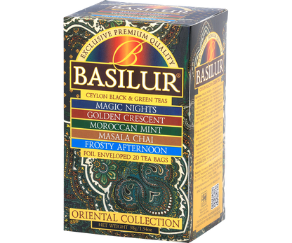 Widok z perspektywy opakowania Basilur Oriental Collection w orientalnym stylu