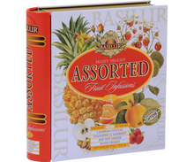 Bok puszki Basilur Fruit Infusions vol. 2 – ozdobne opakowanie kolekcji herbat owocowych.