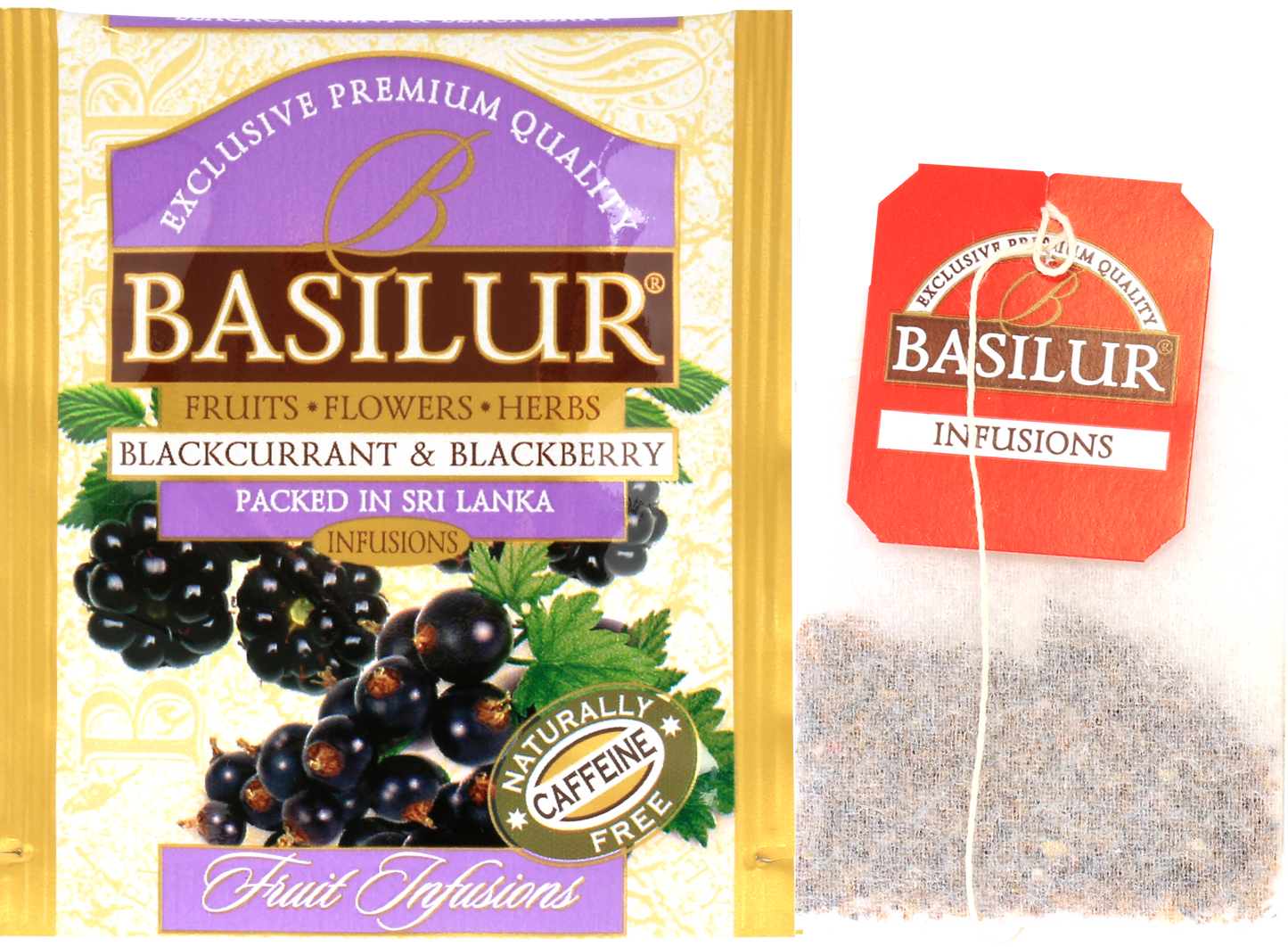 Koperta z torebką herbaty basilur blackcurrant & blackberry.