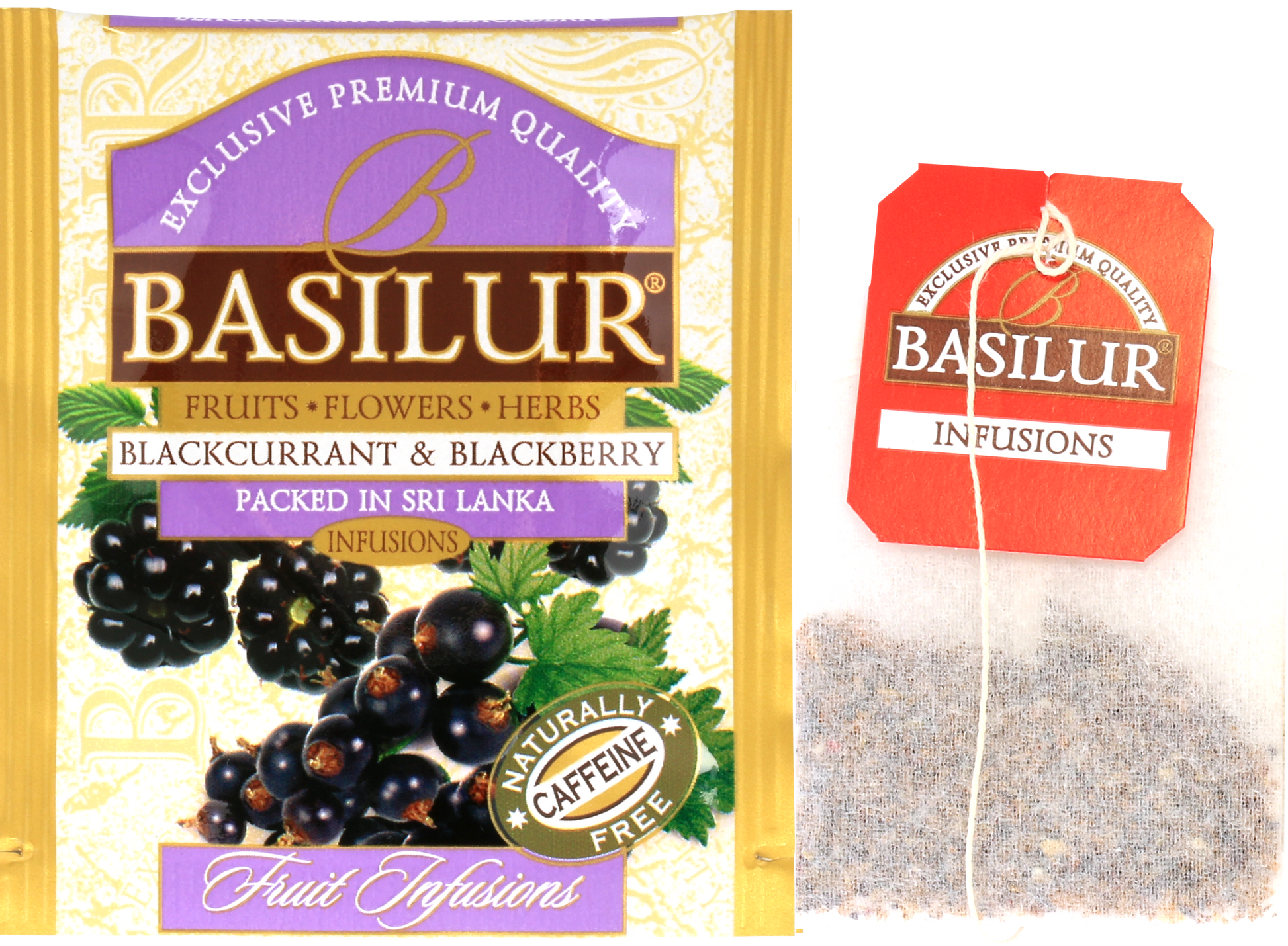 Koperta z torebką herbaty basilur blackcurrant & blackberry.