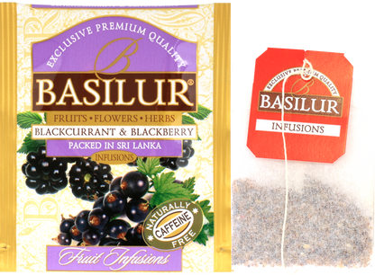 Koperta z torebką herbaty basilur blackcurrant & blackberry.