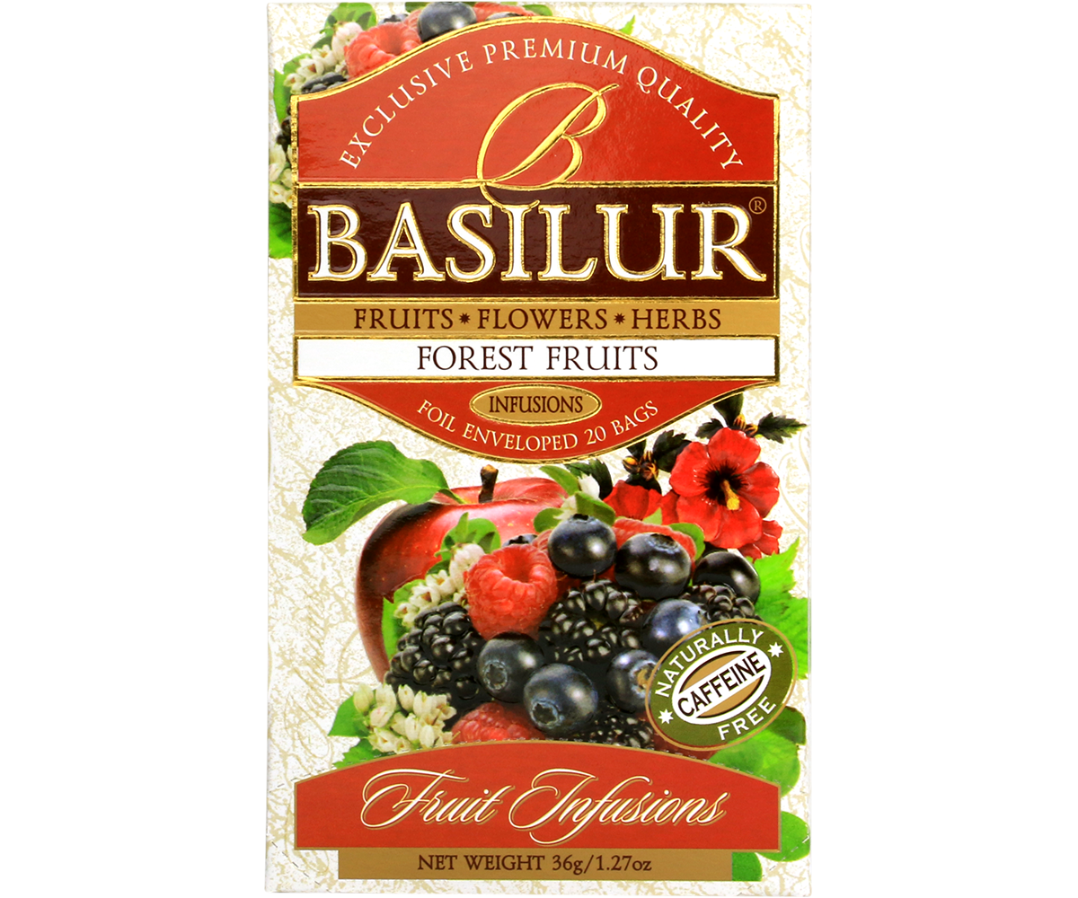 Herbata Basilur Forest Fruits – mieszanka owoców leśnych, bez kofeiny.