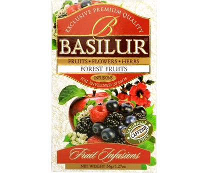 Herbata Basilur Forest Fruits – mieszanka owoców leśnych, bez kofeiny.