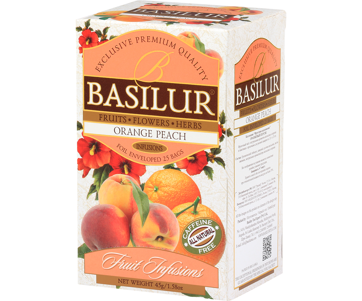 Bok opakowania Basilur Orange Peach – skład i szczegóły produktu.