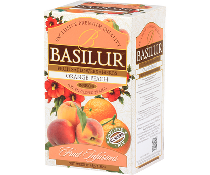 Bok opakowania Basilur Orange Peach – skład i szczegóły produktu.