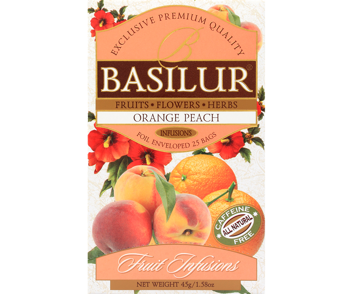 Herbata Basilur Orange Peach – owocowa kompozycja z brzoskwinią i pomarańczą.
