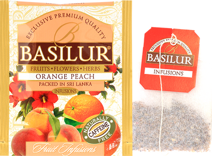 Torebka i kopertka herbaty Basilur Orange Peach – owocowy napar bez kofeiny.