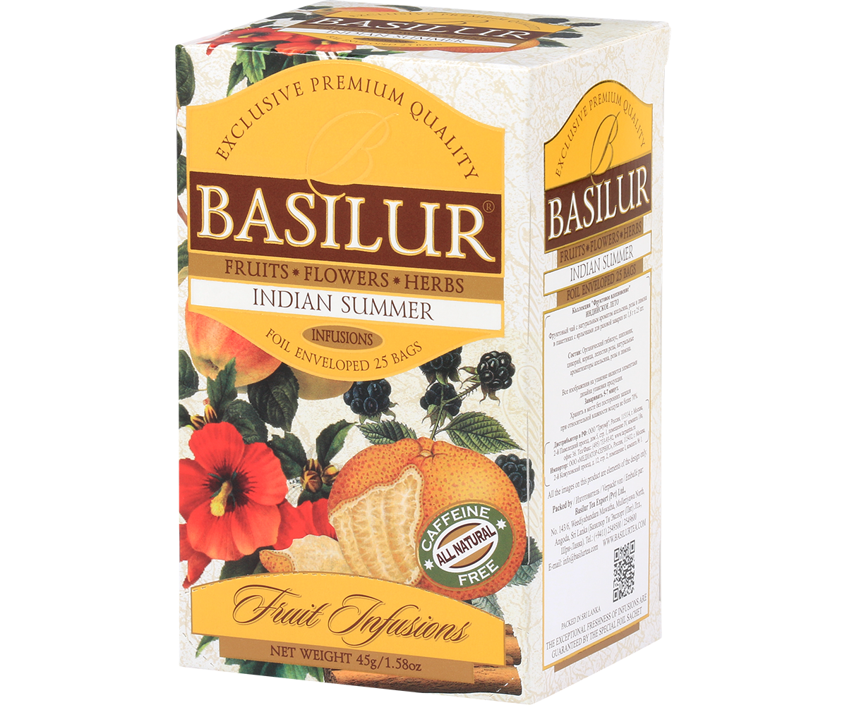 Bok pudełka Basilur Indian Summer – opis i skład herbaty.