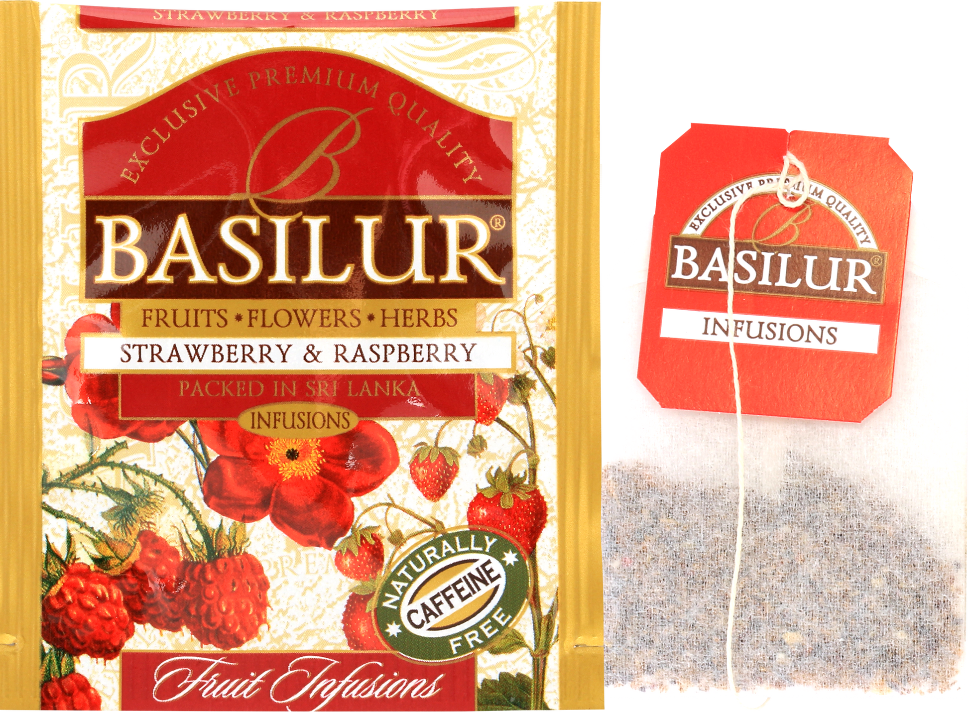 Koperta z torebką herbaty basilur strawberry & raspberry.