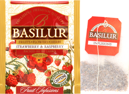 Koperta z torebką herbaty basilur strawberry & raspberry.