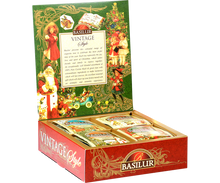 Otwarte pudełko Basilur Vintage Style z herbatami w kopertach