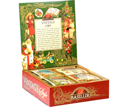 Otwarte pudełko Basilur Vintage Style z herbatami w kopertach