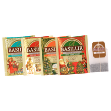 Zestaw świątecznych herbat Basilur Vintage Style w kolorowych saszetkach.