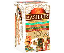 Opakowanie Basilur Vintage Style z motywem Świętego Mikołaja i napisem Vintage Style.