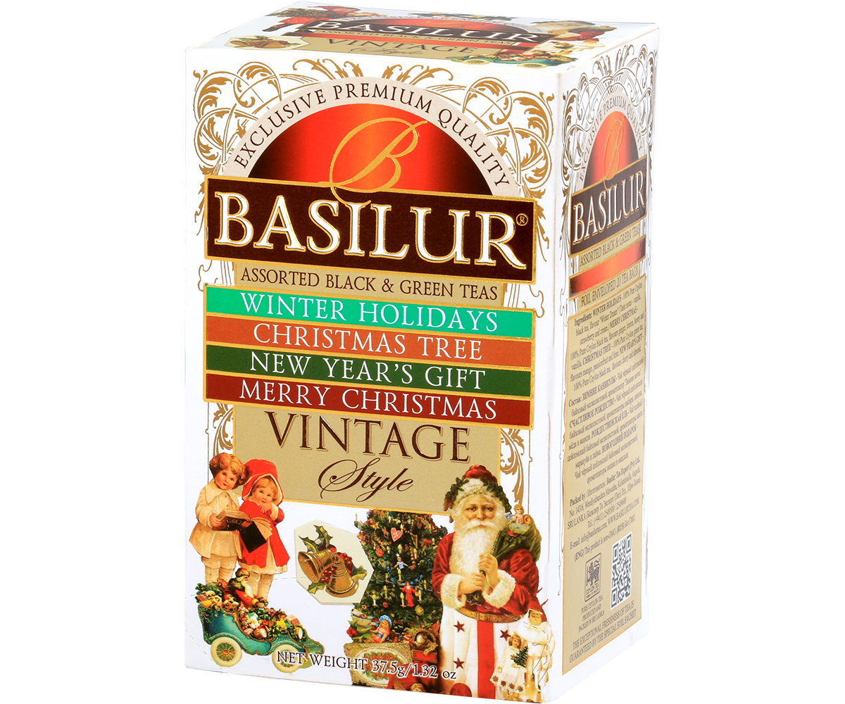 Herbata Basilur Vintage Style – świąteczne pudełko z różnymi smakami herbat.