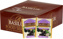 Saszetki herbaty Basilur Blackcurrant & Blackberry z czarną porzeczką i jeżyną, intensywny owocowy aromat.