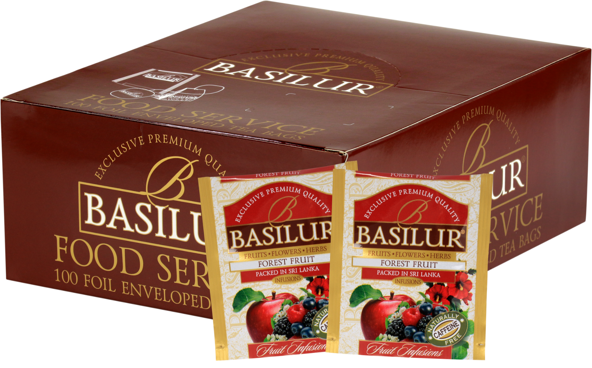 Opakowanie Basilur Forest Fruit 100 kopert, herbata owocowa z malinami i jeżynami.