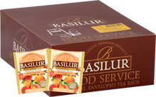 Opakowanie Basilur Orange Peach 100 kopert, herbata owocowa z pomarańczą i brzoskwinią.