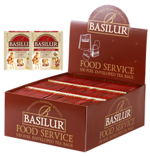 Herbata Basilur Merry Christmas 100 x 2 g w opakowaniu Food Service z torebkami w ozdobnych kopertach.