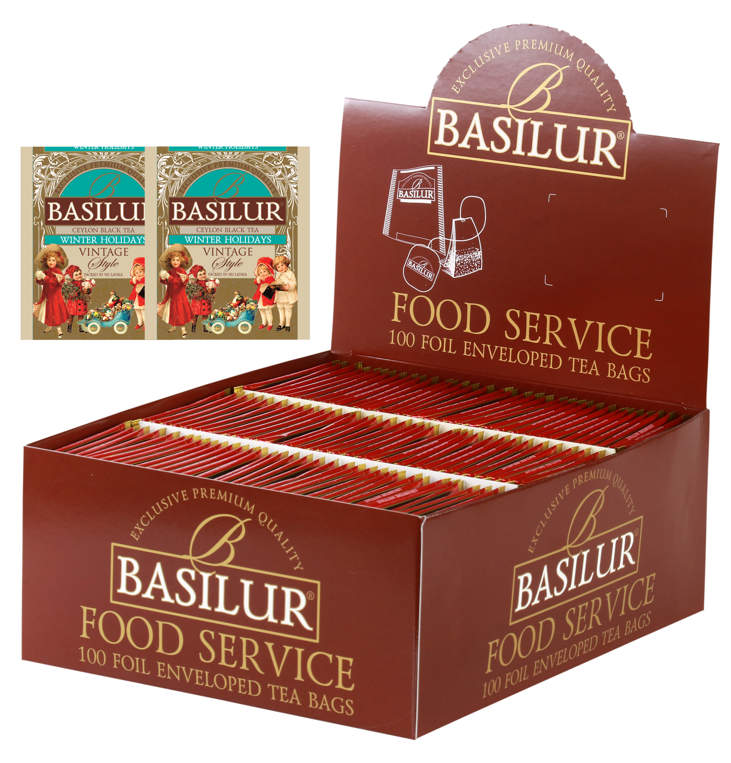 Herbata Basilur Winter Holiday 100 x 2 g w opakowaniu Food Service, edycja świąteczna Vintage Style.