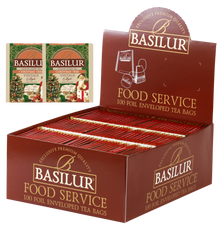 Zestaw Basilur Christmas Tree – 100 torebek zielonej herbaty cejlońskiej z motywem Świąt Bożego Narodzenia.