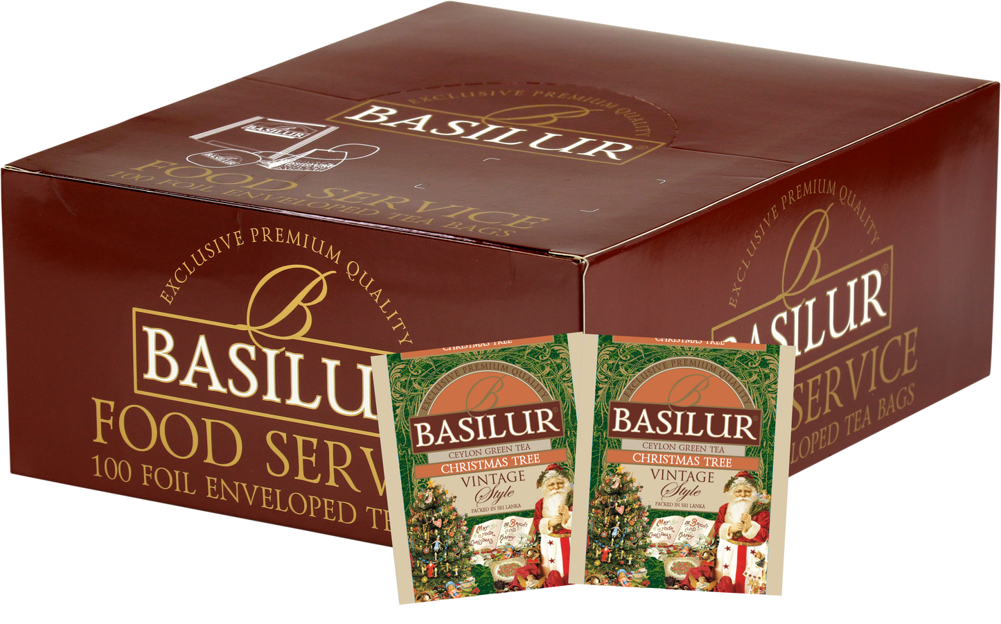 Herbata Basilur Christmas Tree 100 x 1,5 g w opakowaniu Food Service, zielona herbata świąteczna Vintage Style.