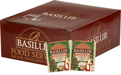 Herbata Basilur Christmas Tree 100 x 1,5 g w opakowaniu Food Service, zielona herbata świąteczna Vintage Style.