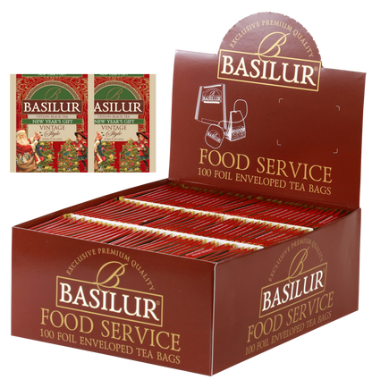Herbata Basilur New Year’s Gift 100 x 2 g w opakowaniu Food Service, czarna herbata świąteczno-noworoczna Vintage Style.