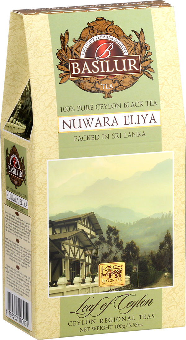 Zdjęcie frontu opakowania Basilur Nuwara Eliya czarna herbata z gór Sri Lanki
