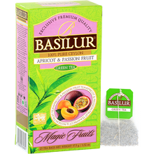 Herbata Basilur Apricot & Passion Fruit w torebkach i opakowaniu – zielona herbata owocowa Ceylon.