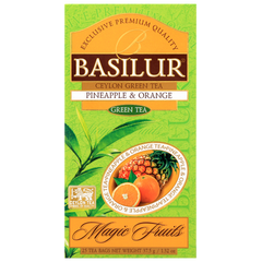 Herbata Basilur Pineapple & Orange zielona herbata w otwartym opakowaniu
