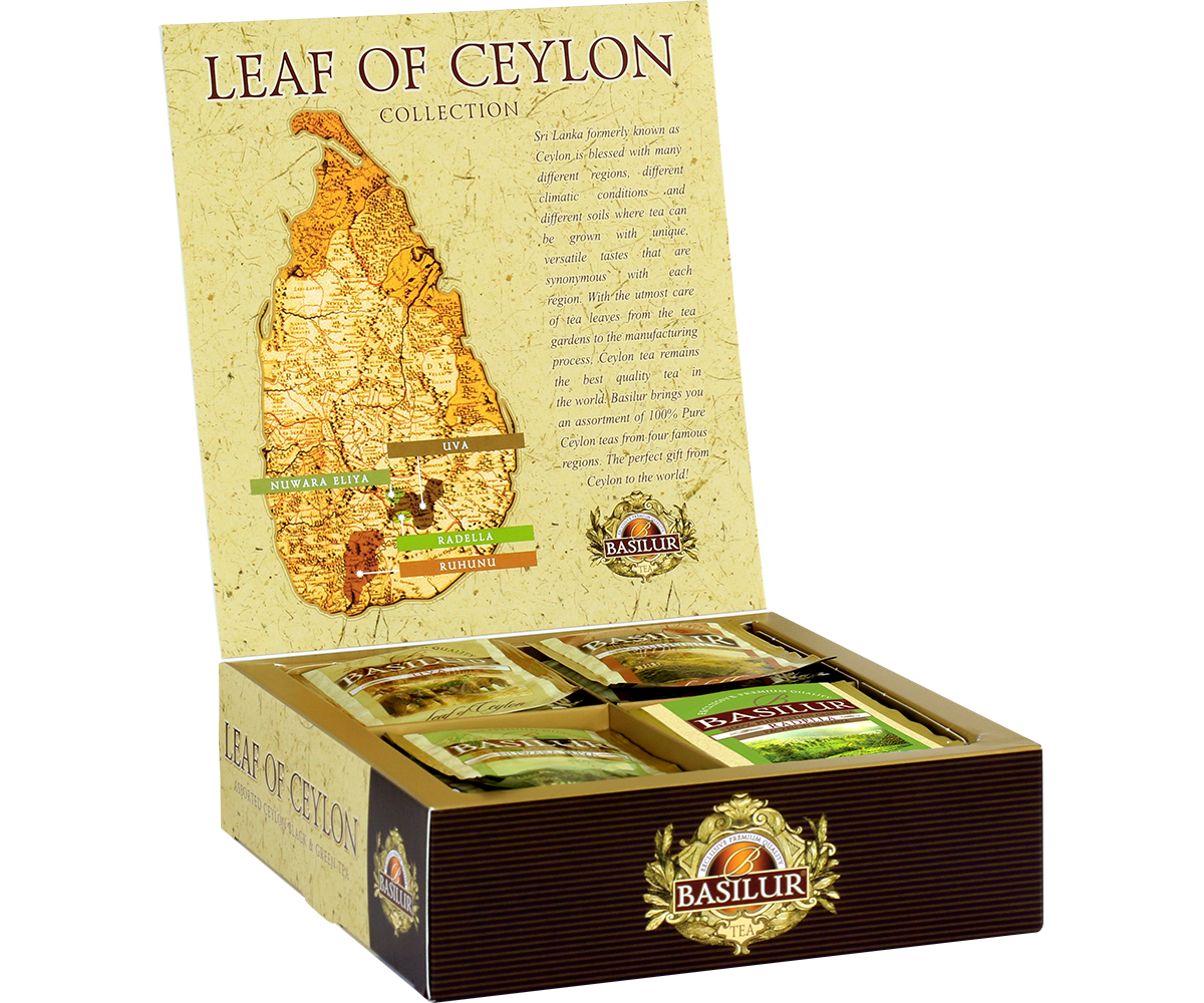 Zestaw herbat Basilur Leaf of Ceylon Collection z czterema regionami Cejlonu.