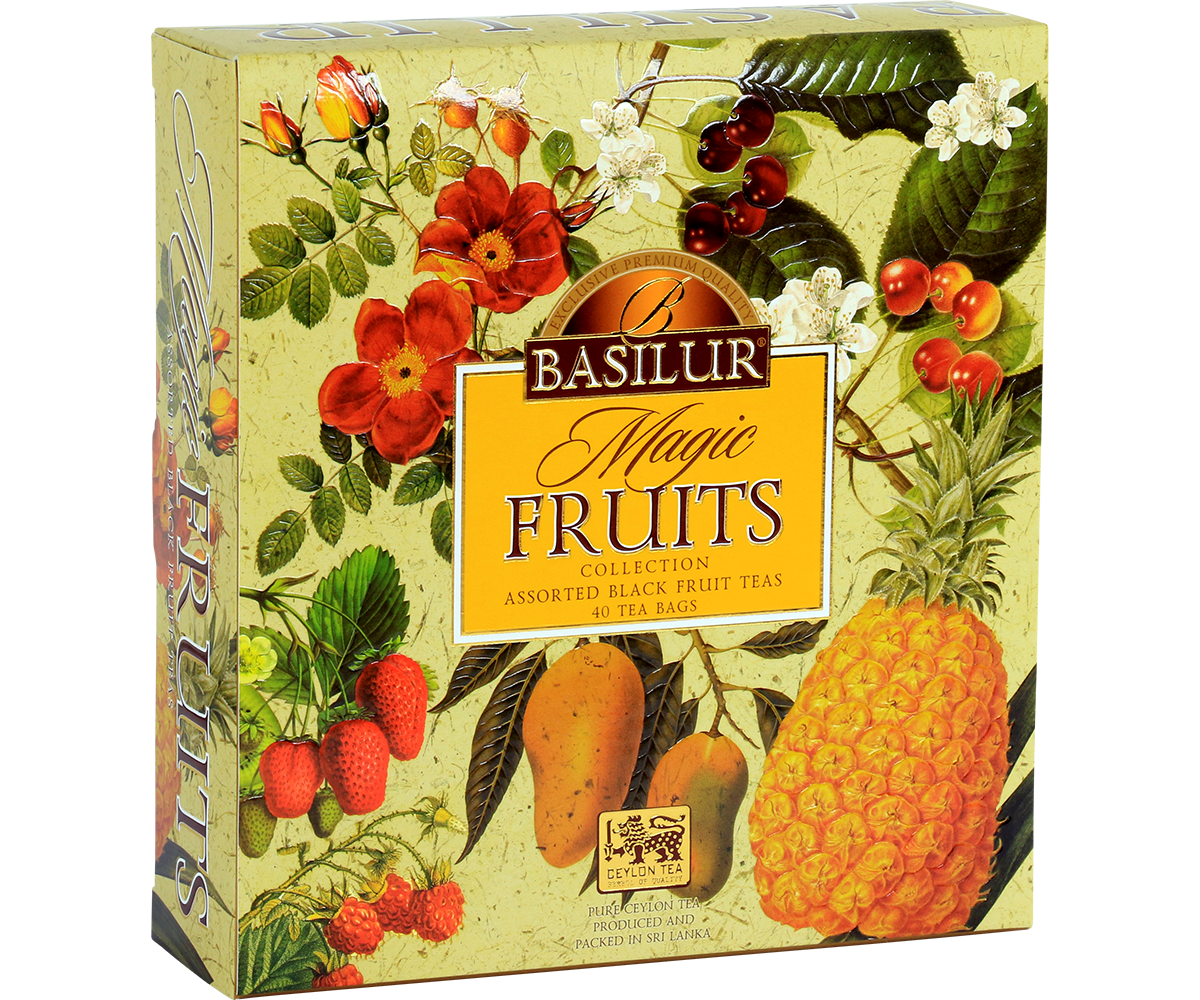 Herbata Basilur Magic Fruits Collection – owocowa kolekcja w ozdobnym pudełku.