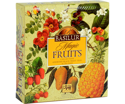 Herbata Basilur Magic Fruits Collection – owocowa kolekcja w ozdobnym pudełku.