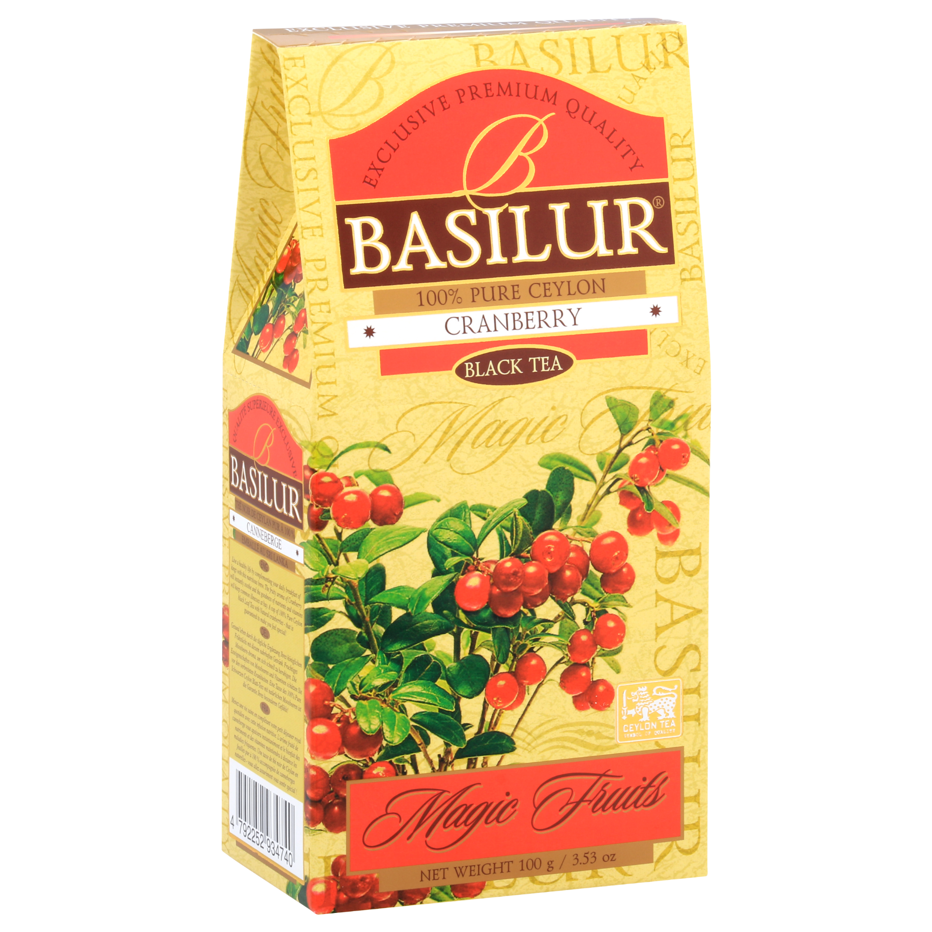 Herbata czarna Basilur Cranberry 100 g w ozdobnym opakowaniu z motywem czerwonej żurawiny