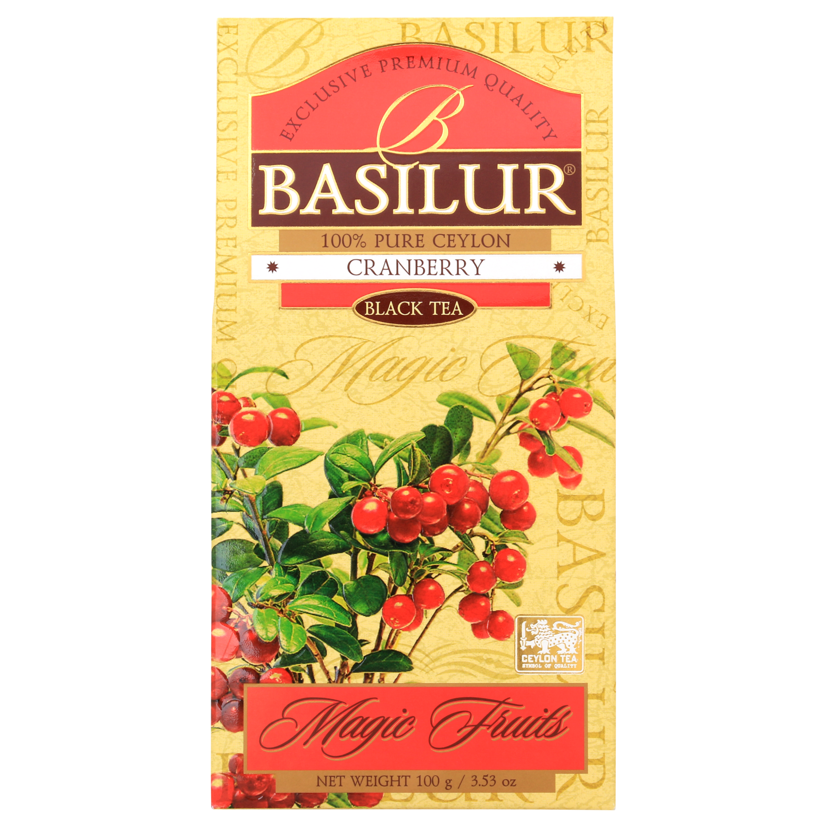 Opakowanie herbaty cejlońskiej Basilur Cranberry z owocowym aromatem żurawiny