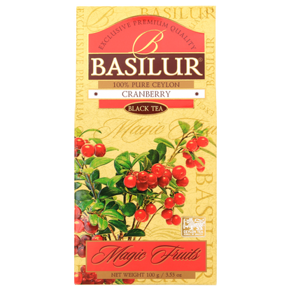 Opakowanie herbaty cejlońskiej Basilur Cranberry z owocowym aromatem żurawiny