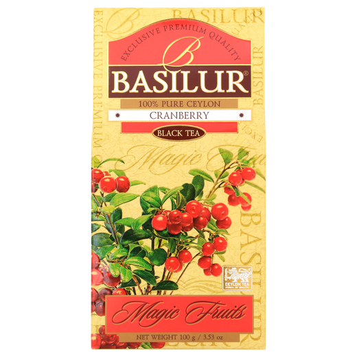 Opakowanie herbaty cejlońskiej Basilur Cranberry z owocowym aromatem żurawiny
