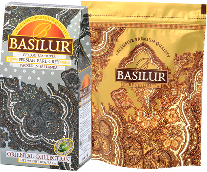 Herbata Basilur Persian Earl Grey liściasta w ozdobnym opakowaniu z kolekcji Oriental Collection