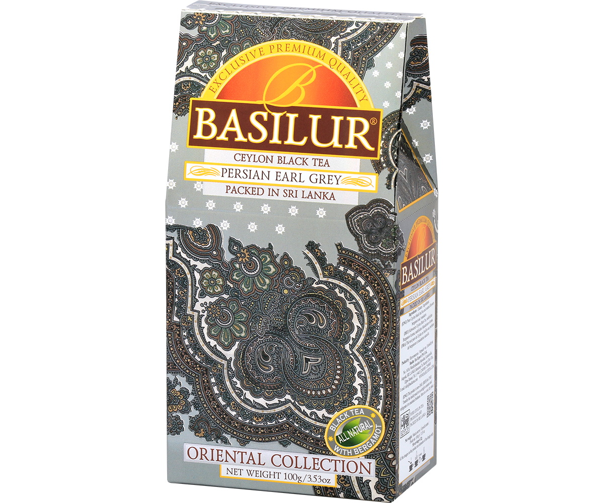 Złote opakowanie refill herbaty Basilur Persian Earl Grey