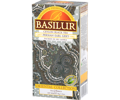 Bok opakowania Basilur Persian Earl Grey z orientalnym wzorem