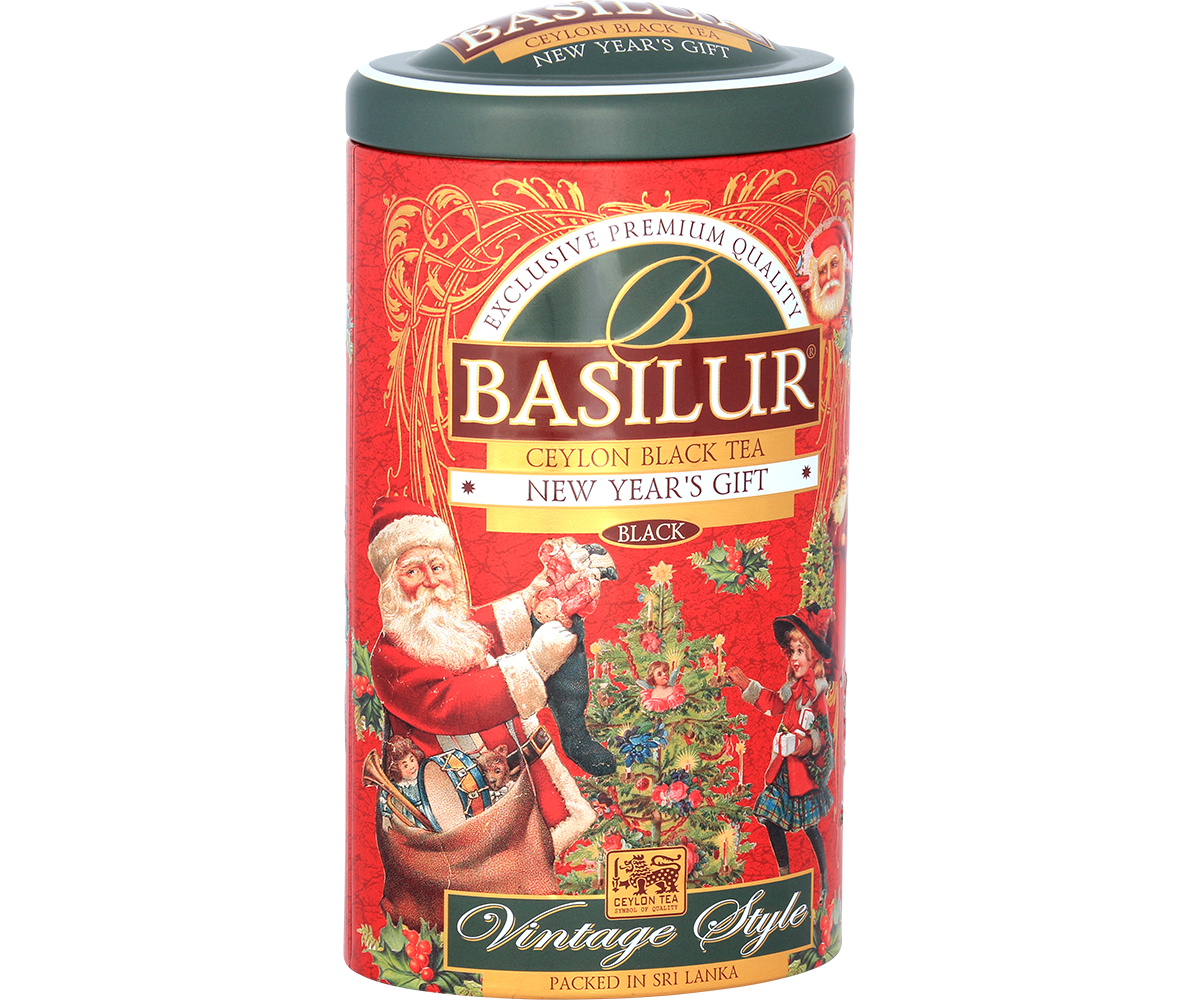 Bok puszki Basilur New Year’s Gift z ozdobnym motywem świątecznym