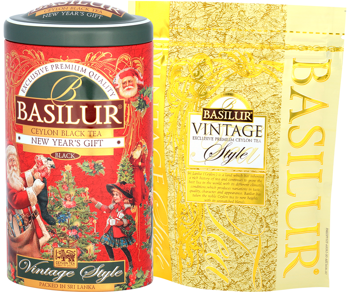 Zestaw Basilur New Year’s Gift – puszka vintage i złote opakowanie uzupełniające