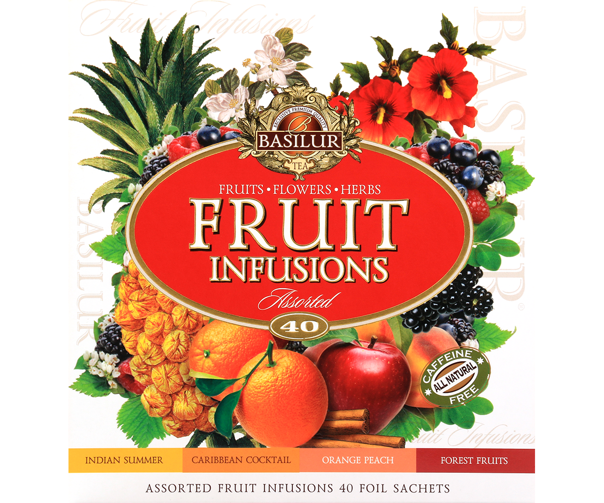 Zestaw Basilur Fruit Infusions – asortyment herbat owocowych bez kofeiny w eleganckim pudełku