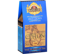 Herbata Basilur High Grown w eleganckim opakowaniu z mapą Cejlonu.