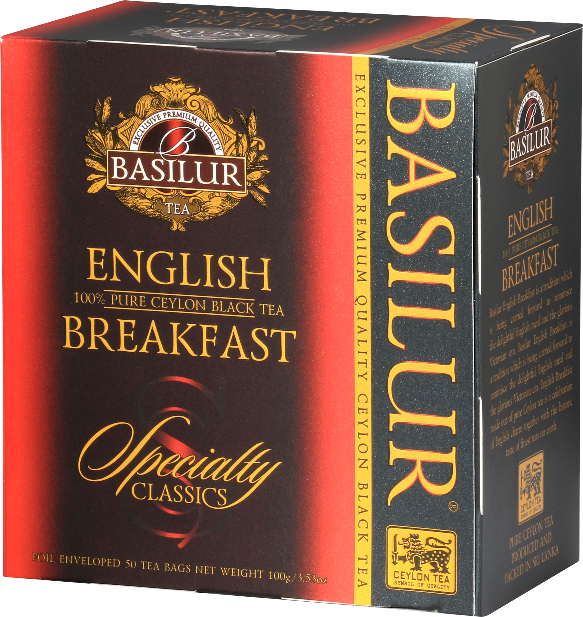 Opakowanie herbaty Basilur English Breakfast – klasyczna czarna herbata cejlońska.