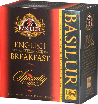 Opakowanie herbaty Basilur English Breakfast – klasyczna czarna herbata cejlońska.