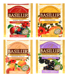 Zestaw herbat owocowych Basilur Fruit Infusion vol. I – cztery smaki bez kofeiny w kopertach.