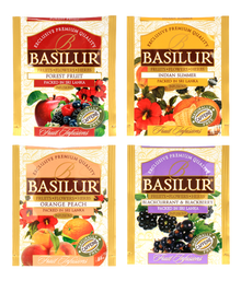 Zestaw herbat owocowych Basilur Fruit Infusion vol. I – cztery smaki bez kofeiny w kopertach.
