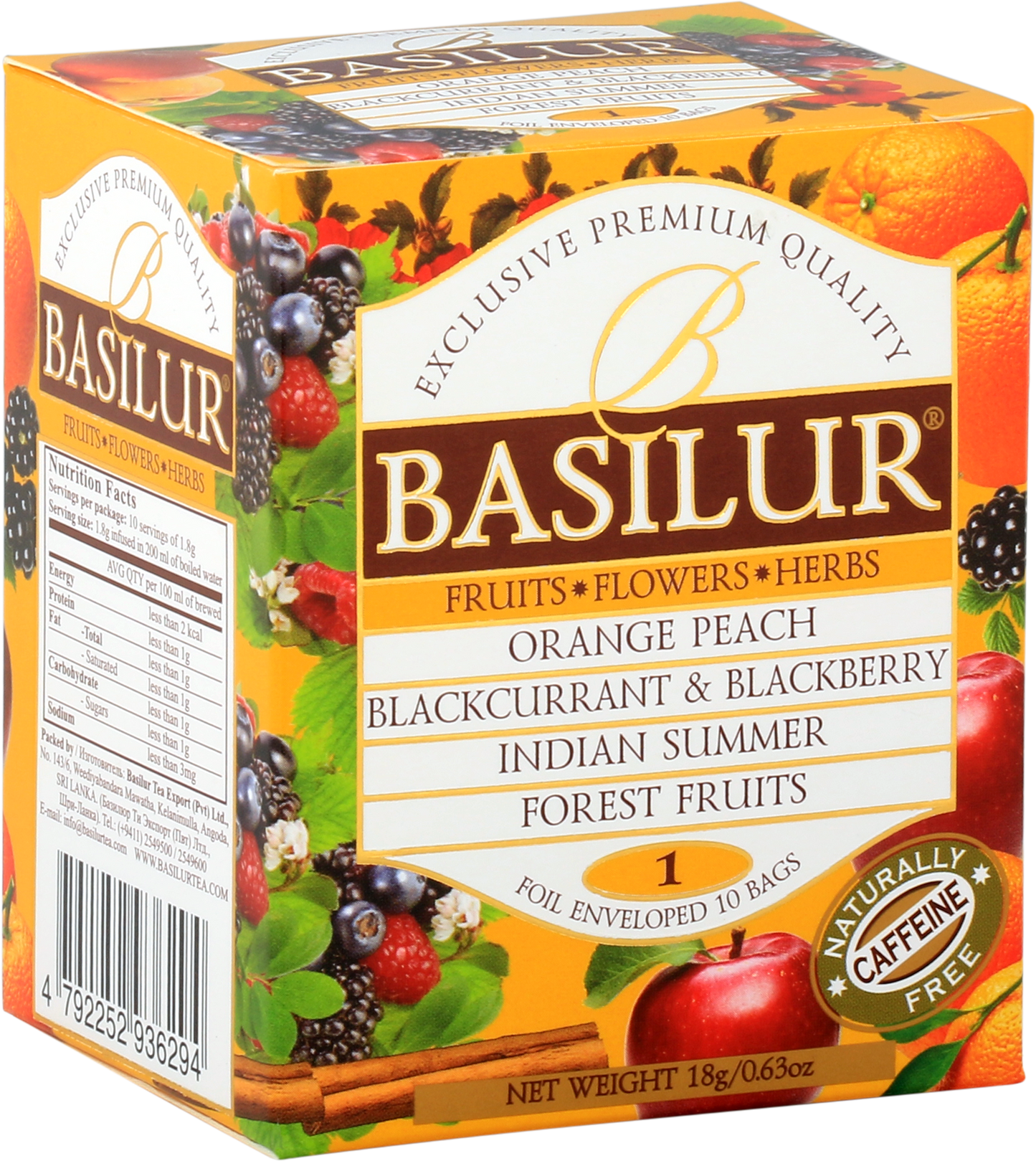 Opakowanie herbaty Basilur Fruit Infusion vol. I z mieszankami owoców i ziół, idealne na prezent.